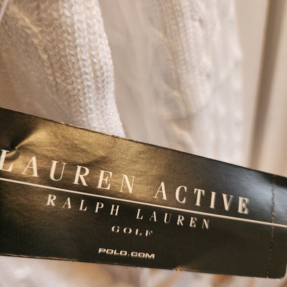 NEW Lauren Active Ralph Lauren V Neck Sweater Medium Cable White Golf w/ Crest - Picture 6 of 6